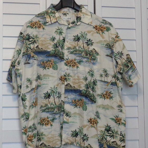 MENS 3XLT RESORT CASUAL HAWAIIAN SCENE BUTTON DOWN SHIRT W POCKET PIERRE CARDIN
